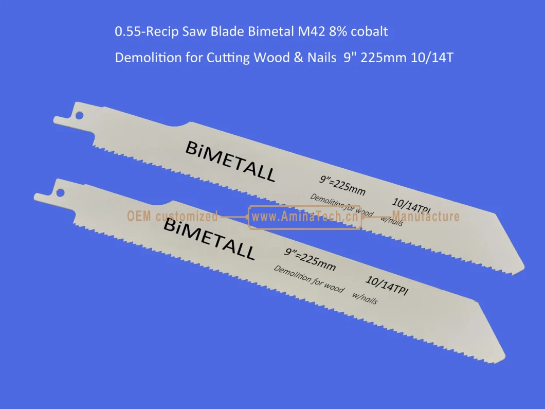 Reciprocating,Recip Saw Blade Bimetal M42 8% cobalt Demolition for Cutting Wood & Nails 9" 225mm 10/14T,Sabre Saw