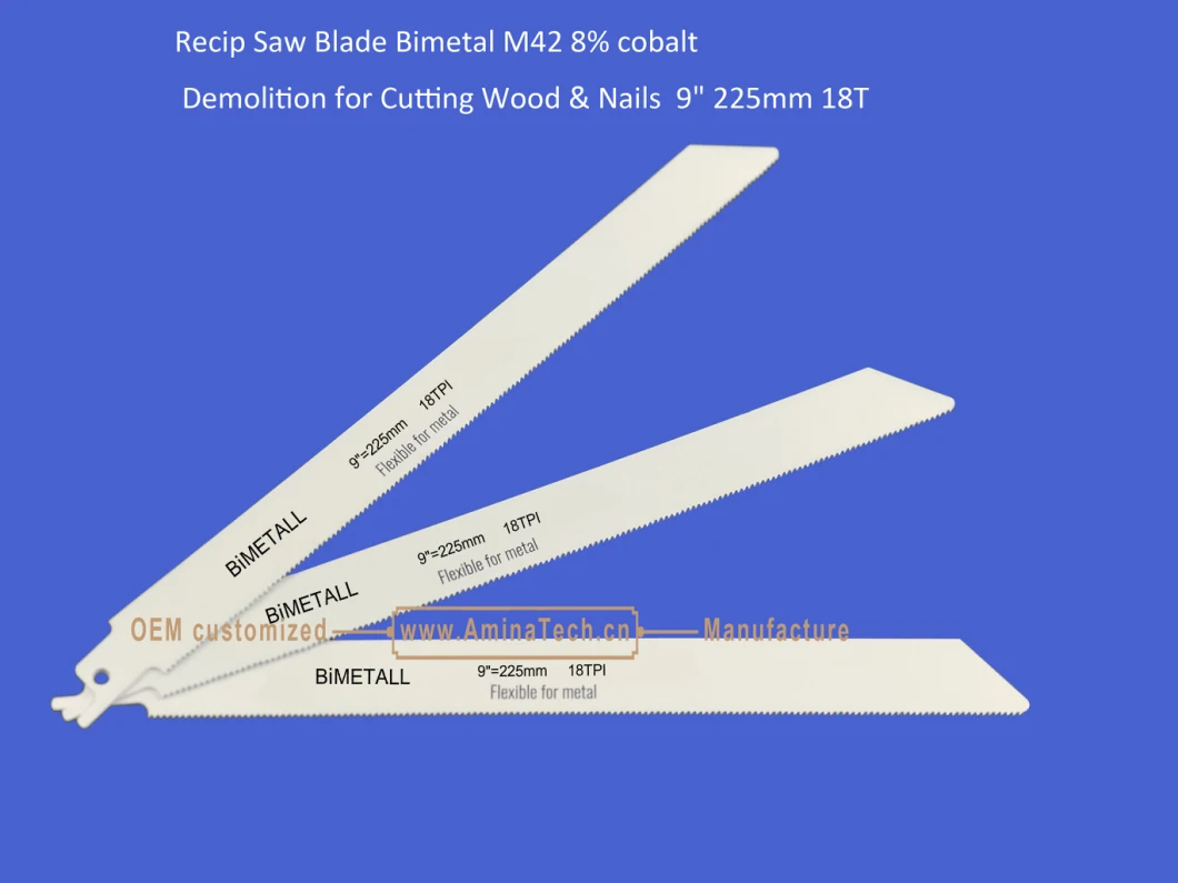 Recip Saw Blade Bimetal M42 8% cobalt Demolition for Cutting Wood & Nails 9" 225mm 18T,Reciprocating,Sabre Saw ,Power Tools