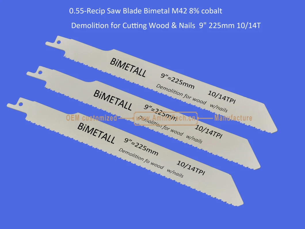 Reciprocating,Recip Saw Blade Bimetal M42 8% cobalt Demolition for Cutting Wood & Nails 9" 225mm 10/14T,Sabre Saw