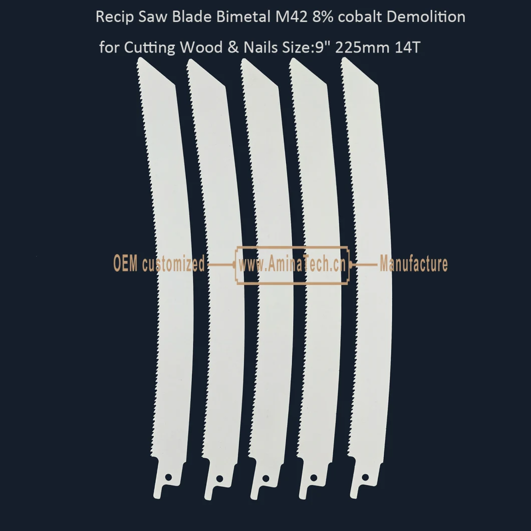 Recip Saw Blade Bimetal M42 8% cobalt Demolition for Cutting Wood & Nails 9" 225mm 14T