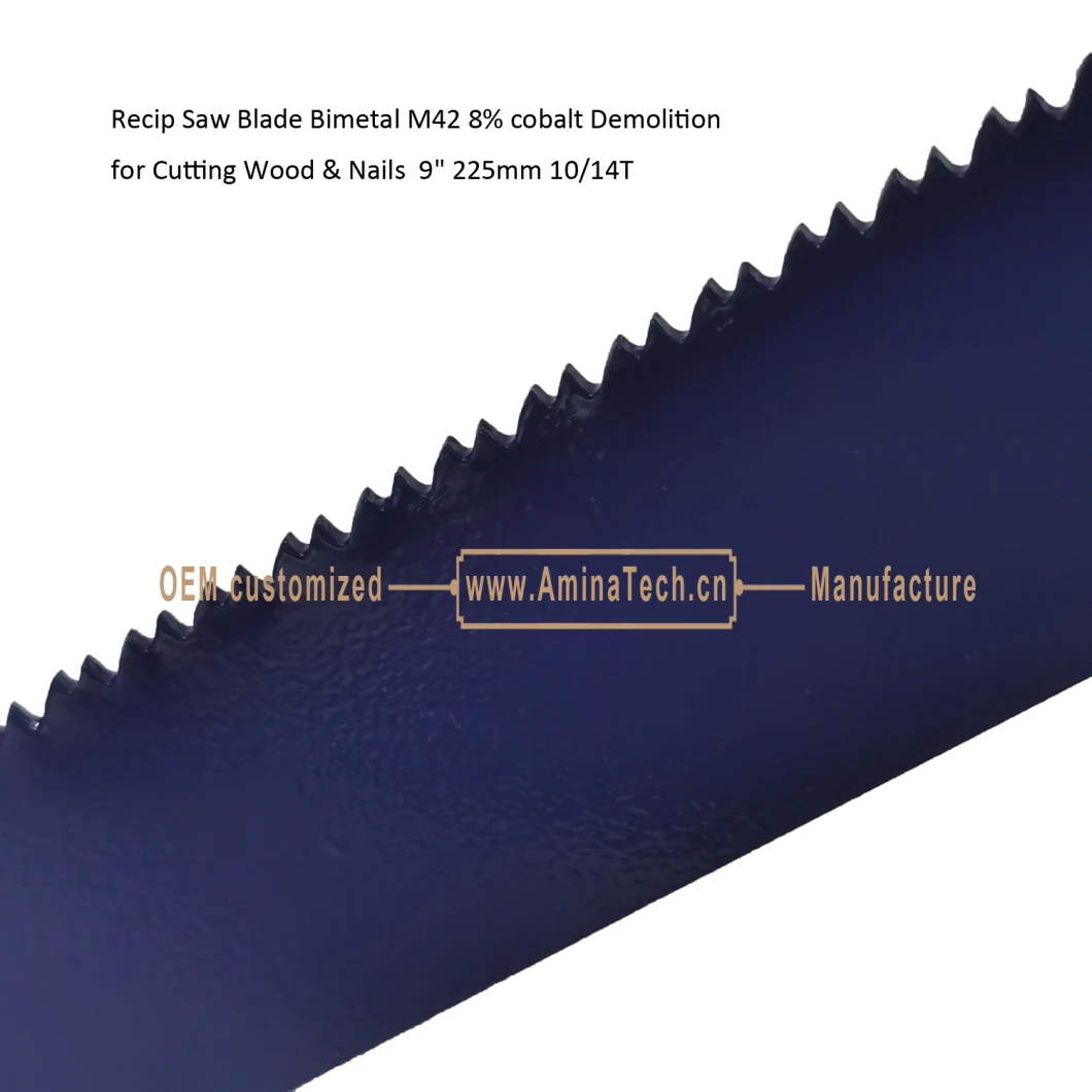 Recip Saw Blade Bimetal M42 8% cobalt Demolition for Cutting Wood & Nails 9" 225mm 10/14T