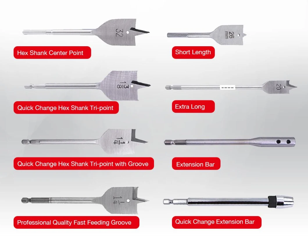 Professional Hex Shank Spade Flat Wood Drill Bit for Wood Cutting Drilling