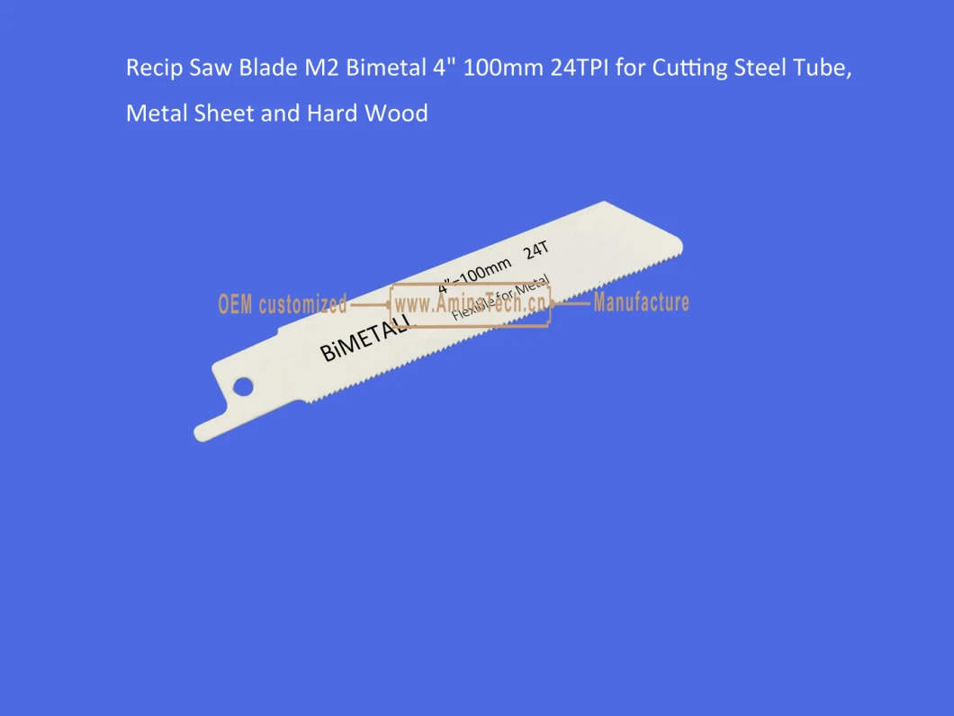 Recip Saw Blade M2 Bimetal 4" 100mm 24TPI for Cutting Steel Tube, Metal Sheet and Hard Wood,Reciprocating,Sabre Saw ,Power Tools