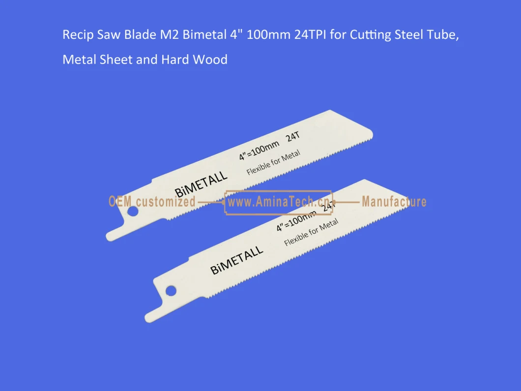 Recip Saw Blade M2 Bimetal 4" 100mm 24TPI for Cutting Steel Tube, Metal Sheet and Hard Wood,Reciprocating,Sabre Saw ,Power Tools