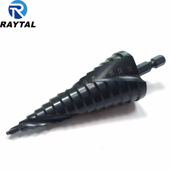 Broca escalonada de acero de alta velocidad 3 piezas 4-12 mm 4-20 mm 4-32 mm con vástago hexagonal en caja de madera